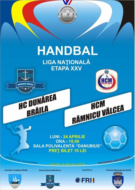 HC Dunarea Braila joaca cu medaliile de argint pe masa meciul cu HCM Rm. Valcea