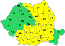 COD GALBEN de ploi insemnate cantitativ, polei, ninsori, intensificari ale vantului