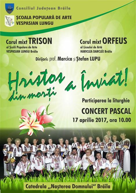 Corurile mixte TRISON şi ORFEUS vor participa la Sfânta Liturghie şi vor susţine un concert de colinde pascale