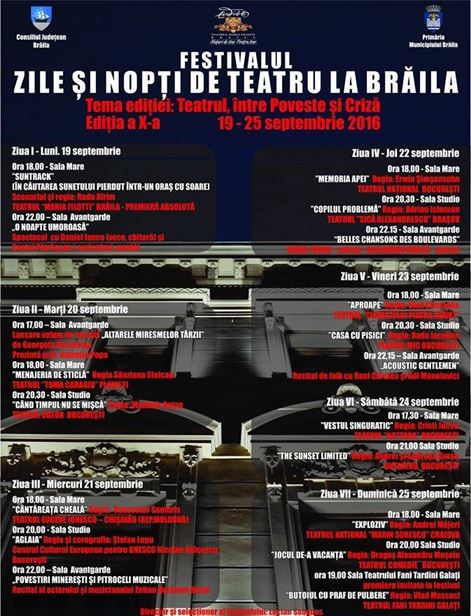 S-au pus in vanzare bilete la Festivalul "Zile şi nopţi de teatru la Brăila"